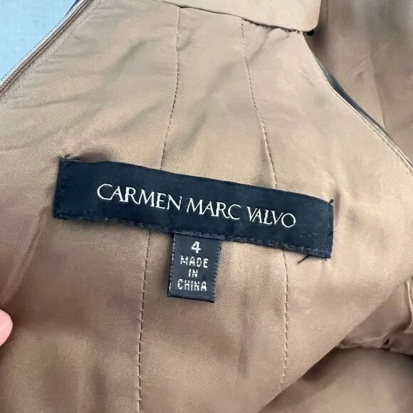 Carmen Marc Valvo Beaded Belted Ruched Silk Cocktail Green Evening Dress Size 4 - Picture 10 of 13